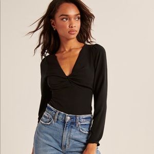 NWT Abercrombie & Fitch Black Long Sleeve Deep V Twist Front Blouse